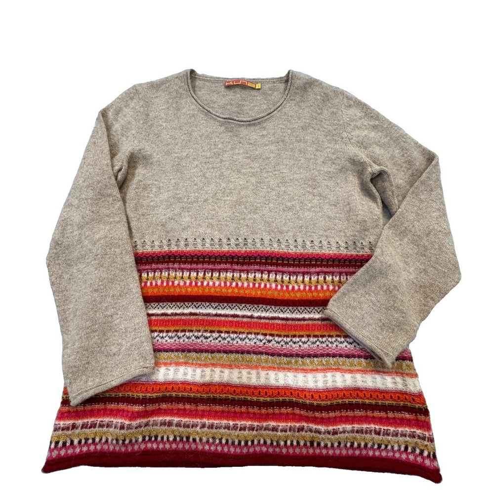 Kuna Sweater Alpaca Wool Knit Tan Pink Women's Size 1 Small Stripe Lightweight